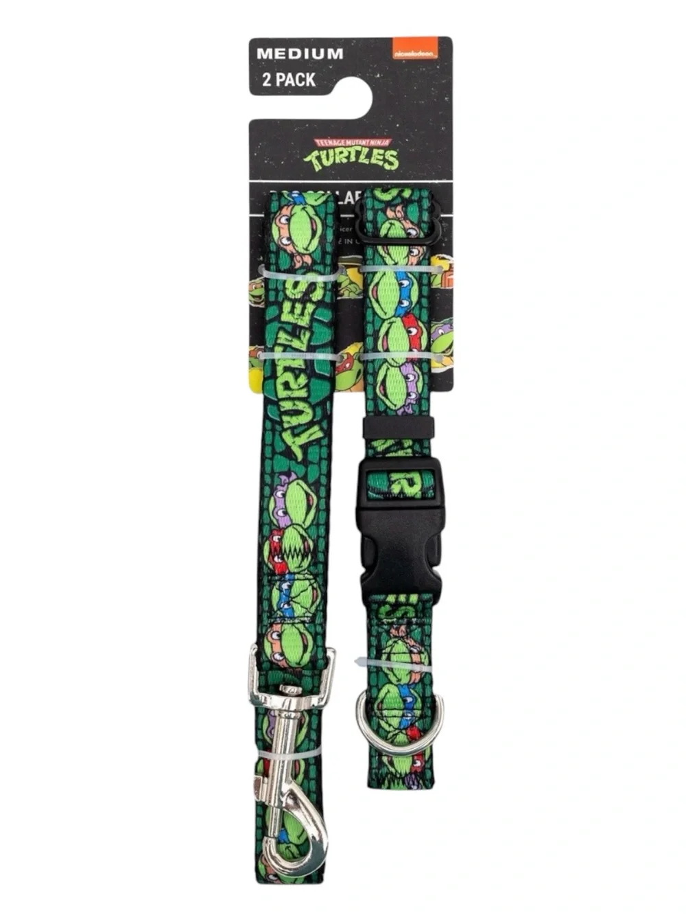 Buckle-Down Teenage Mutant Ninja Turtles Green Pattern Dog Collar & Leash Set M